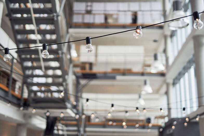 A string of lights at the exhibition/graduation ceremony at the Faculty of Architecture