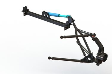 A 3D computer representation of a Push-Rod chassis with tubes, screws and frame parts