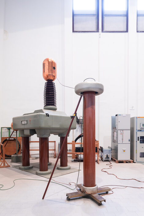 Room shot from the high-voltage laboratory with laboratory equipment.