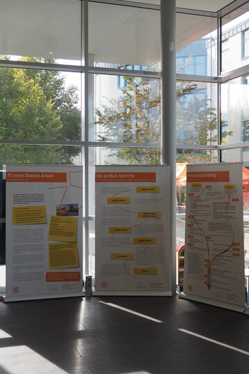 Impressions of the exhibition "75 years of social work at the Dortmund location". You can see some of the charts exhibited in the picture in the Kostbar.