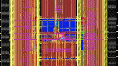 Grafische Darstellung des Aufbaus eines Computerchips.