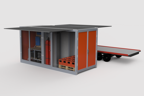 Das Rendering des eTrail-Ing-Anhängers zeigt den technischen Aufbau.