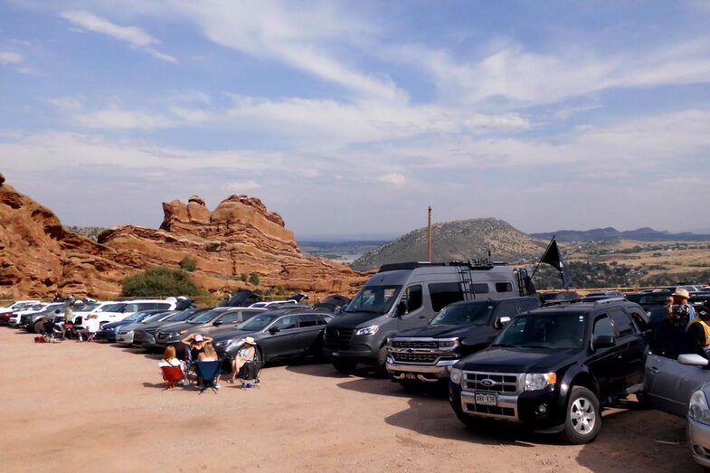 Parking lot with large cars in the USA