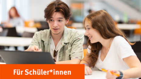 The teaser image shows two young people looking at a laptop. Above them is the lettering: For pupils